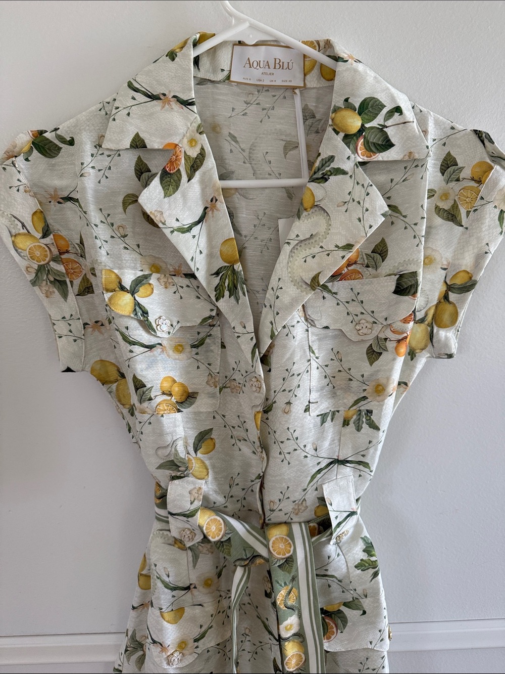 Agua Bendita Lemon-Print Button Midi Dress in White and Yellow - Picture 2 of 6